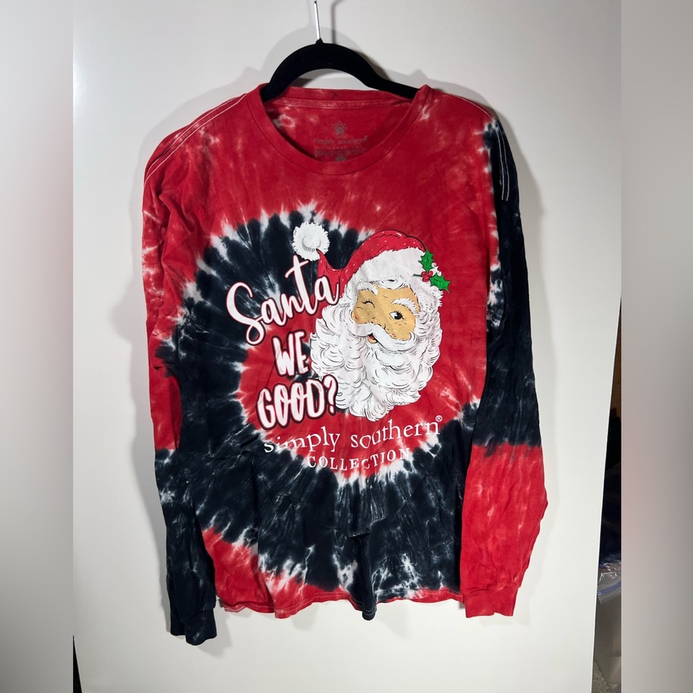 Simply Southern Santaโ Long Sleeve Tee - Red and Black extra large XL